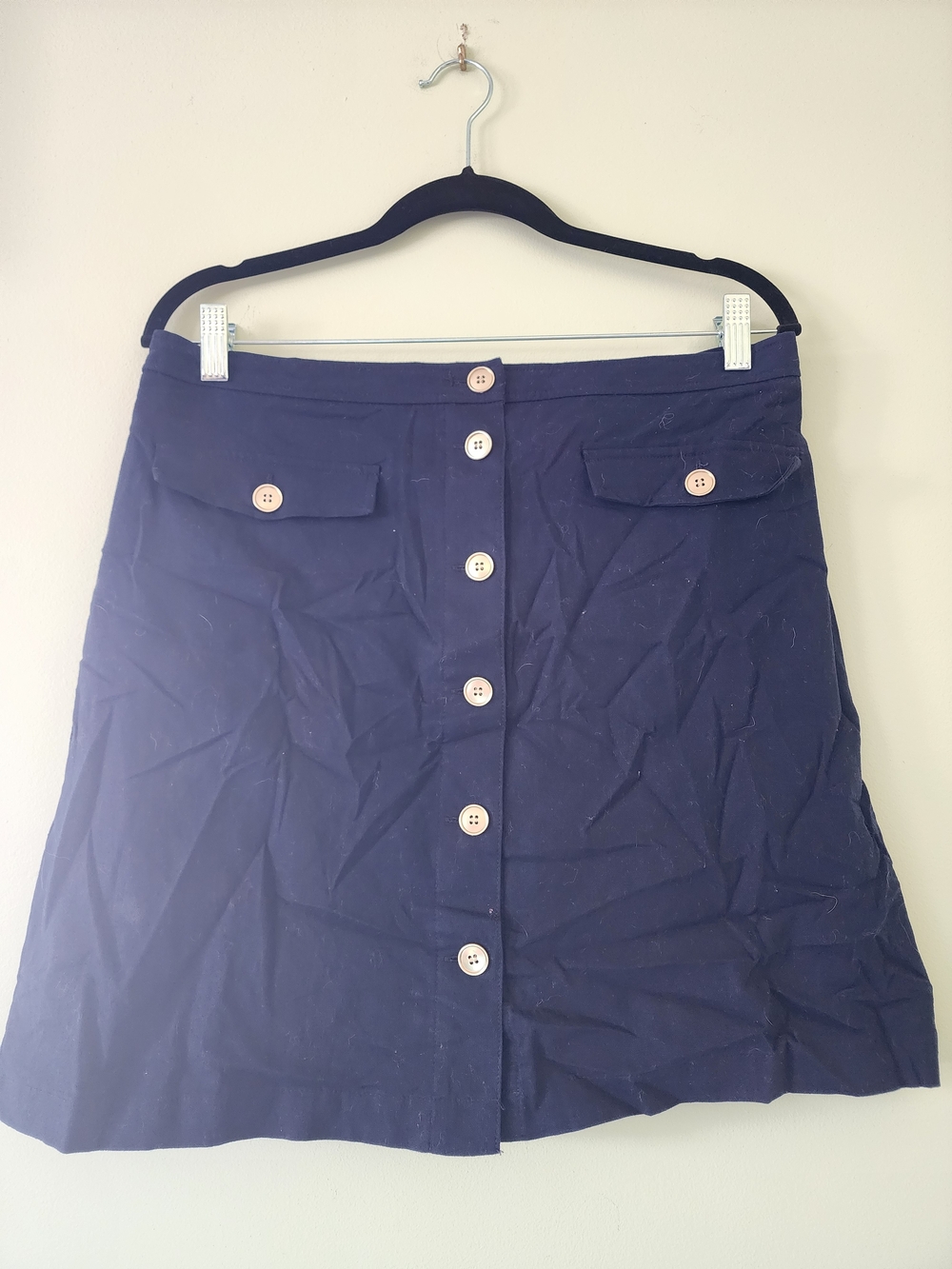J. Crew Navy Button-Front A-Line Skirt with Contrast Buttons